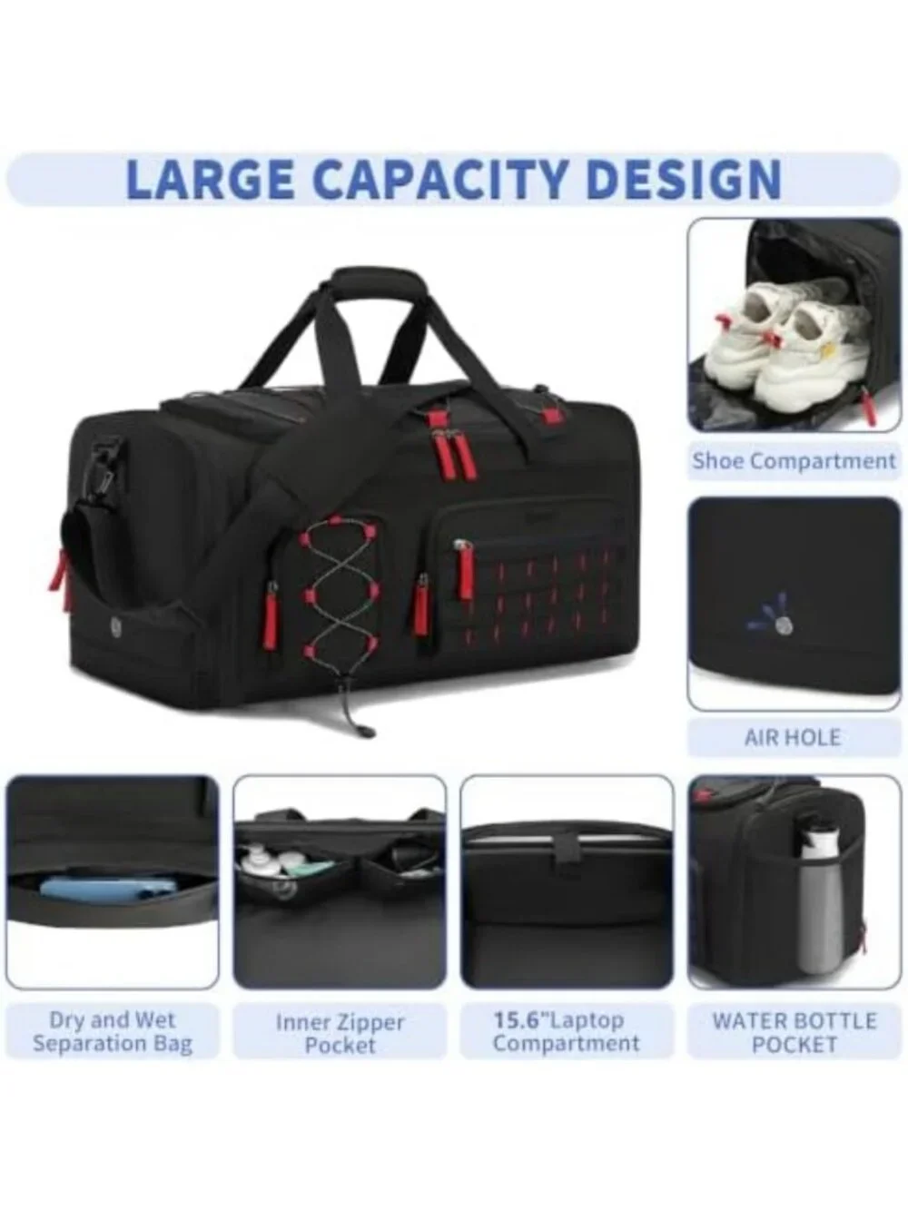 Expandable 45L-50L Sports Duffle Gym Bag for Men & Women - Versatile Travel Tote